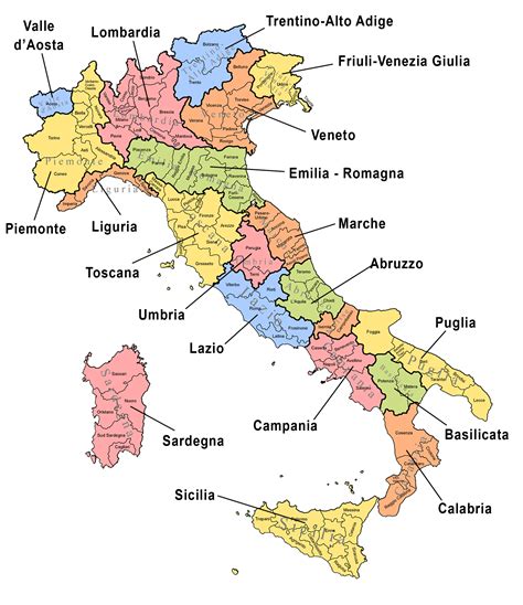 Map of Italy with regions